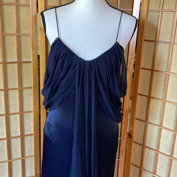 Massimo Dutti Gown Silk Navy Sheath Maxi Dress Gown - Picture 4 of 16